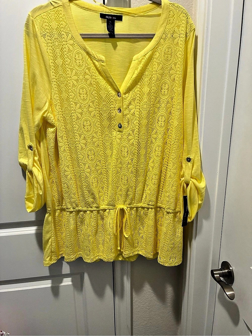Style and Co Yellow Lace Top NWT